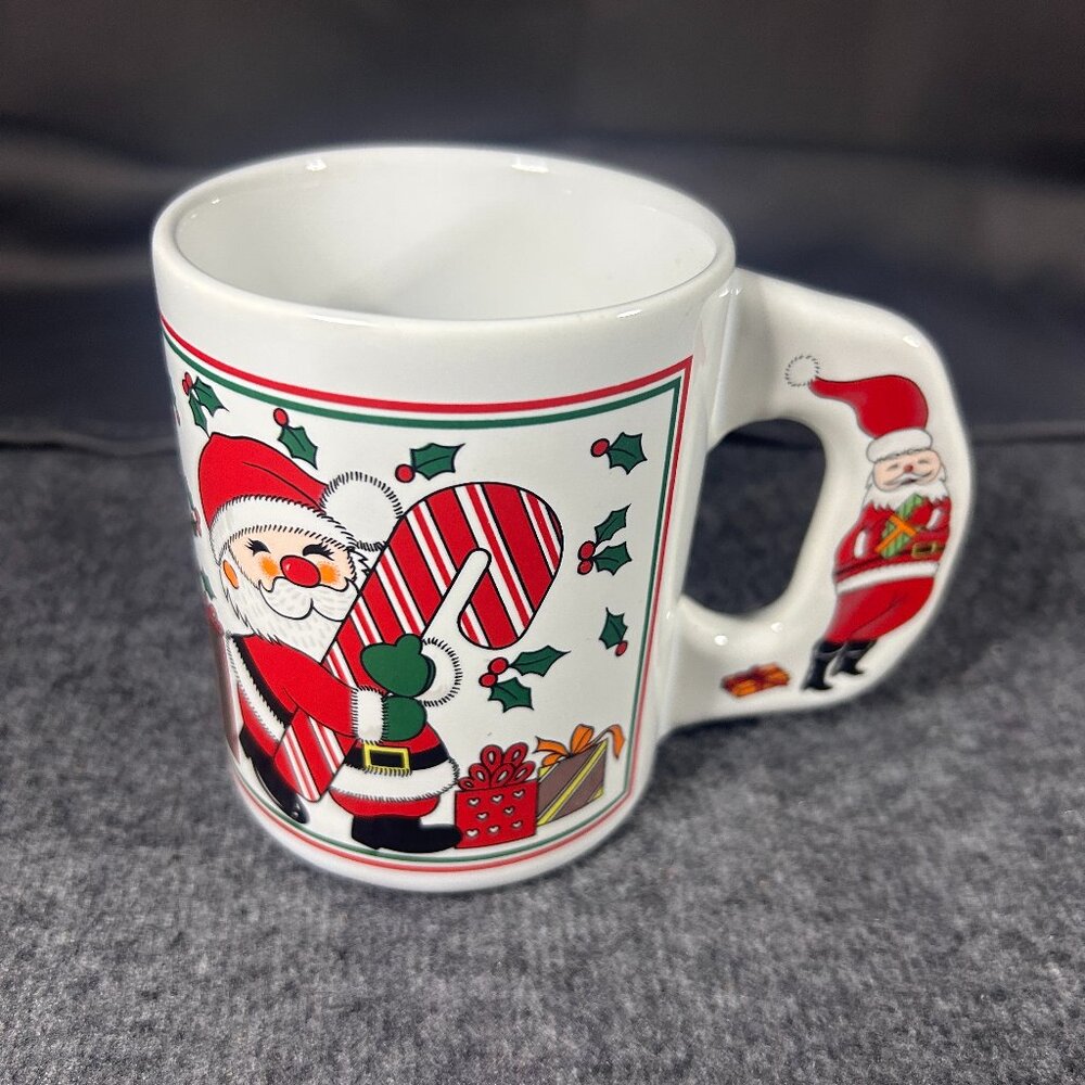 Santa Claus Christmas Candy‎ Cane Shaped Handle Vintage Coffee Cup Mug Japan